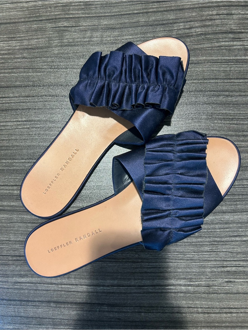 Loeffler Randall Navy Ruched Slide Sandals
